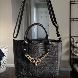 Juicy Couture Black Embossed Shoulder Bag with Gold Chain